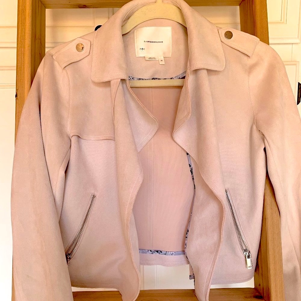 Anthropologie Soft Faux Suede Cropped Moto Jacket Blush Pink Size X Small